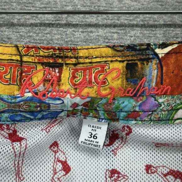 Robert Graham Swim Trunks Men Size 36 Lined Drawstrings Geometric Beach - Picture 3 of 8